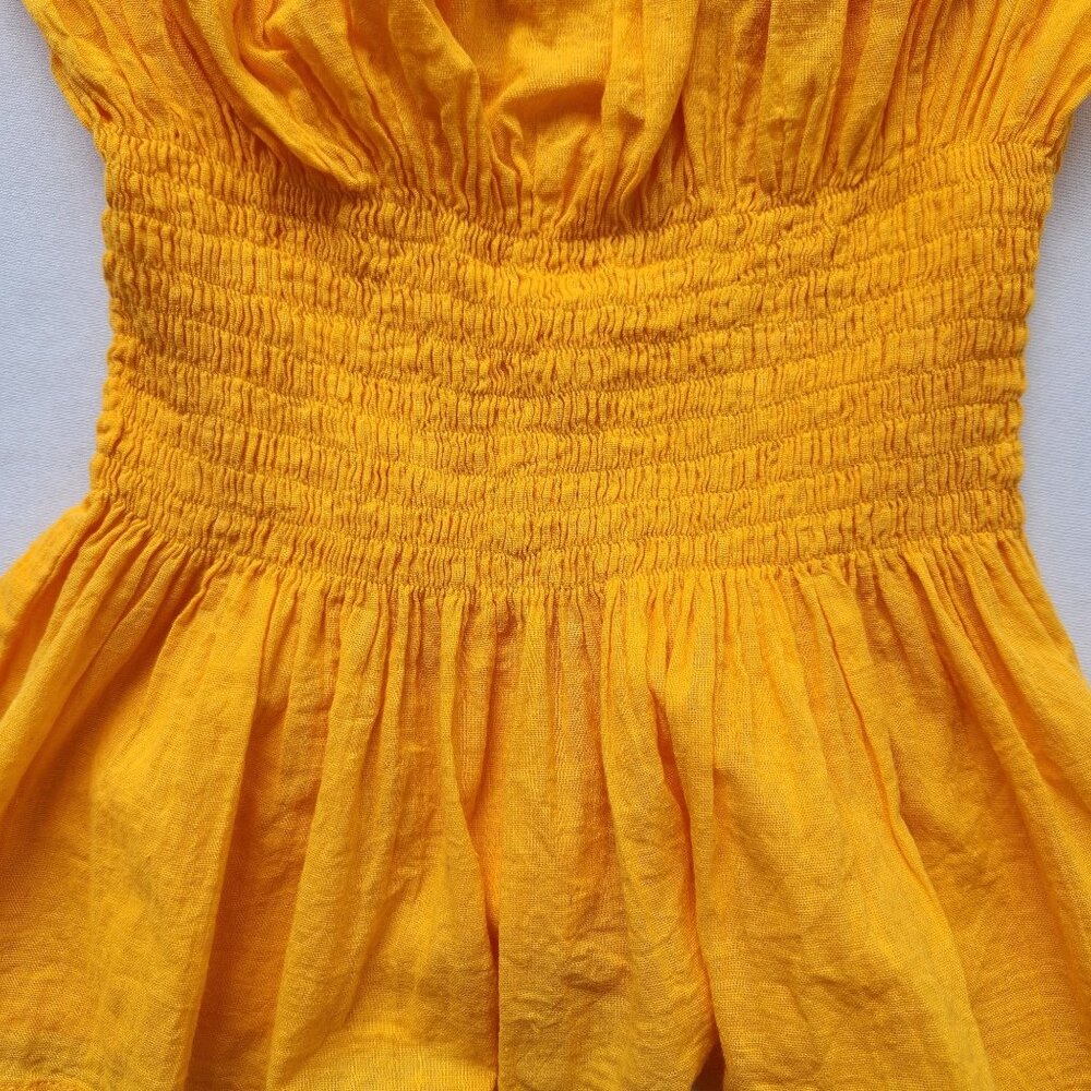 Summer Festival Mexican Yellow Off-Shoulder Top Floral Embroidery Crochet Boho - Picture 7 of 8